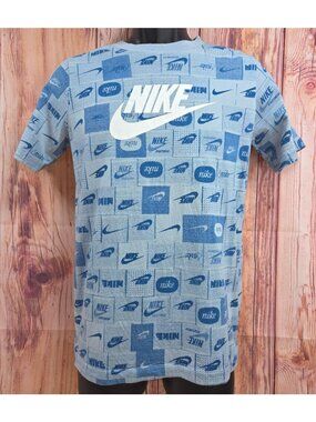 Nike Kids XL Blue Graphic Logo Print T-Shirt 100% Cotton Short Sleeve Casual Tee